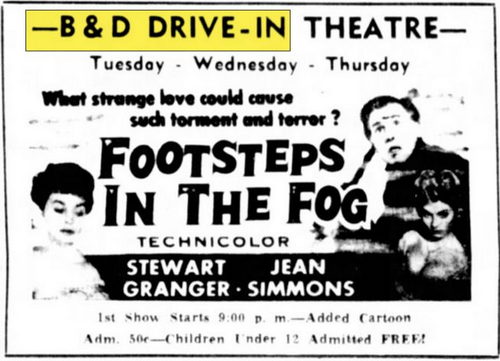 B & D Drive-In Theatre - Sep 1958 Ad (newer photo)